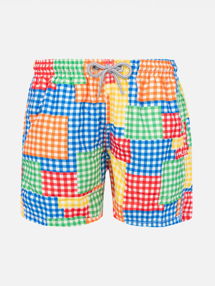 Boy swim shorts with gingham print - MC2 Saint Barth