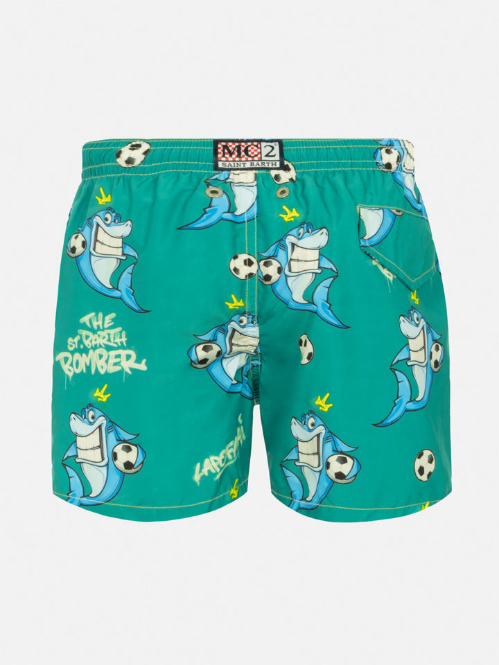 Jean Lighting lightweight fabric swim shorts with Cryptopuppets shark print | CRYPTOPUPPETS SPECIAL EDITION - MC2 Saint Barth