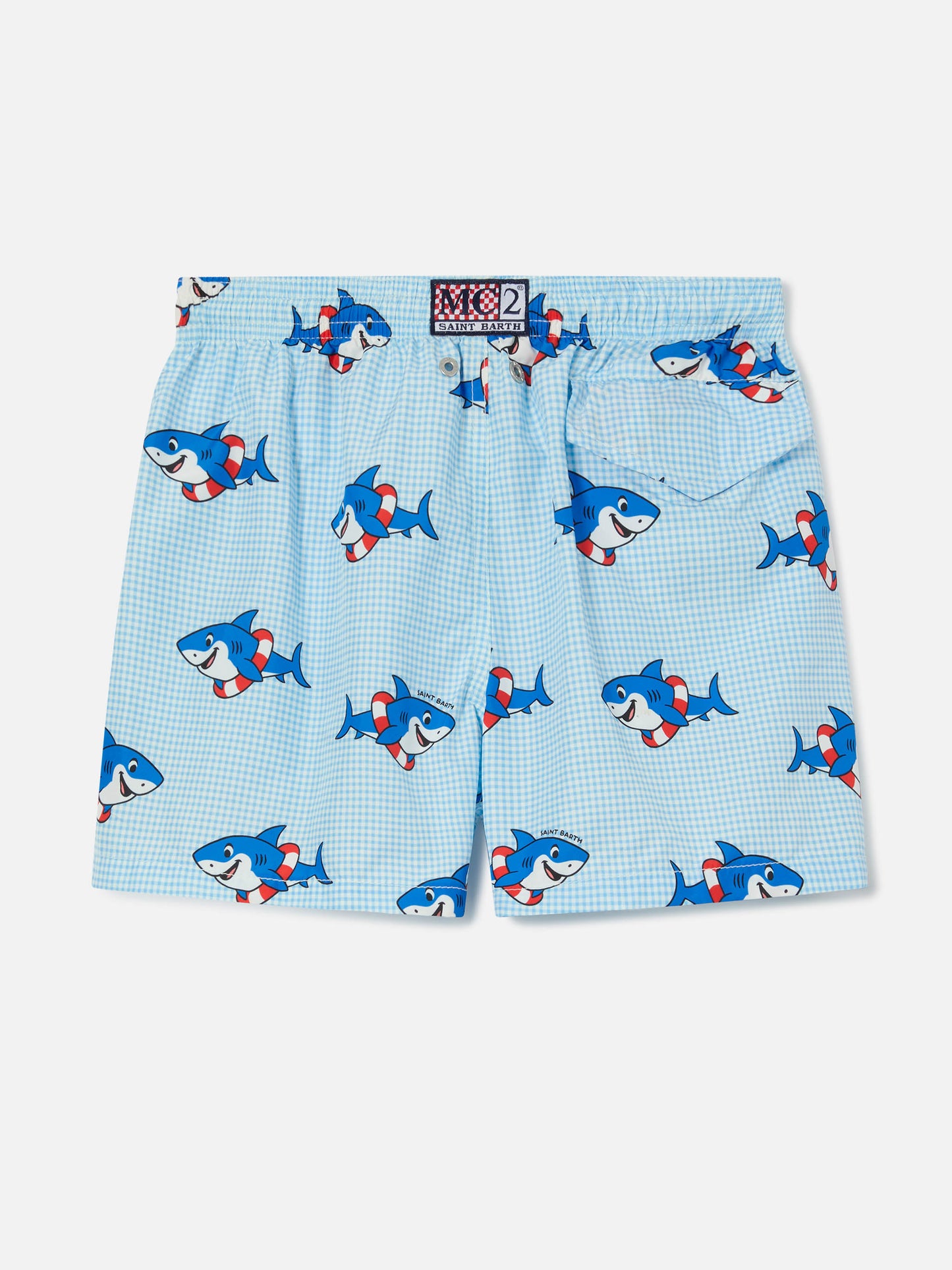 Short de bain Jean Lighting avec imprimé Shark sur fond Gingham