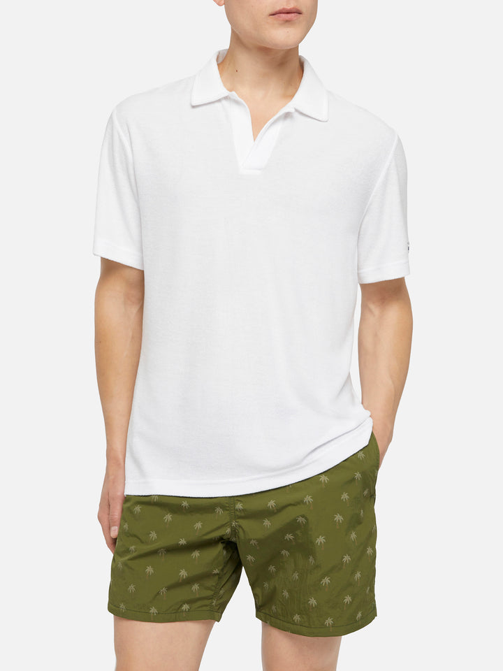 Jeremy white terry buttonless polo shirt