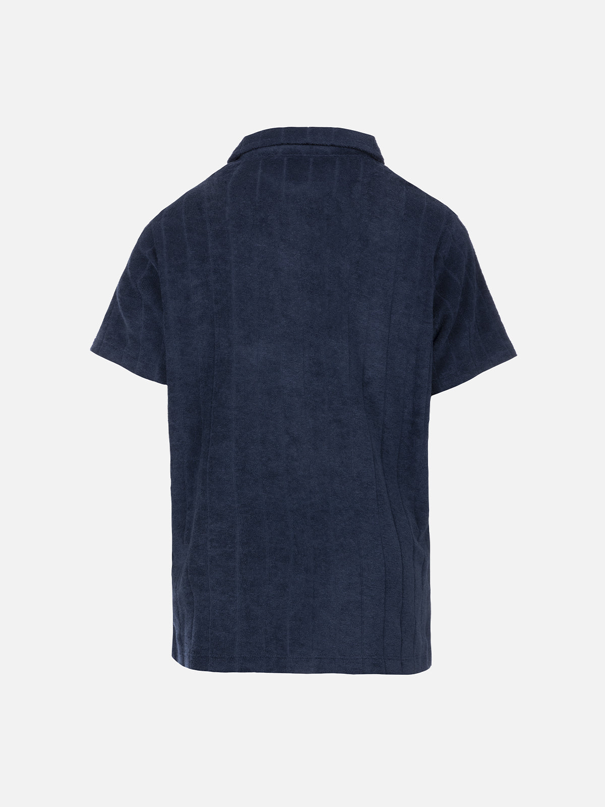 Boy navy blue terry polo shirt Jeremy Jr with striped embossed pattern - MC2 Saint Barth