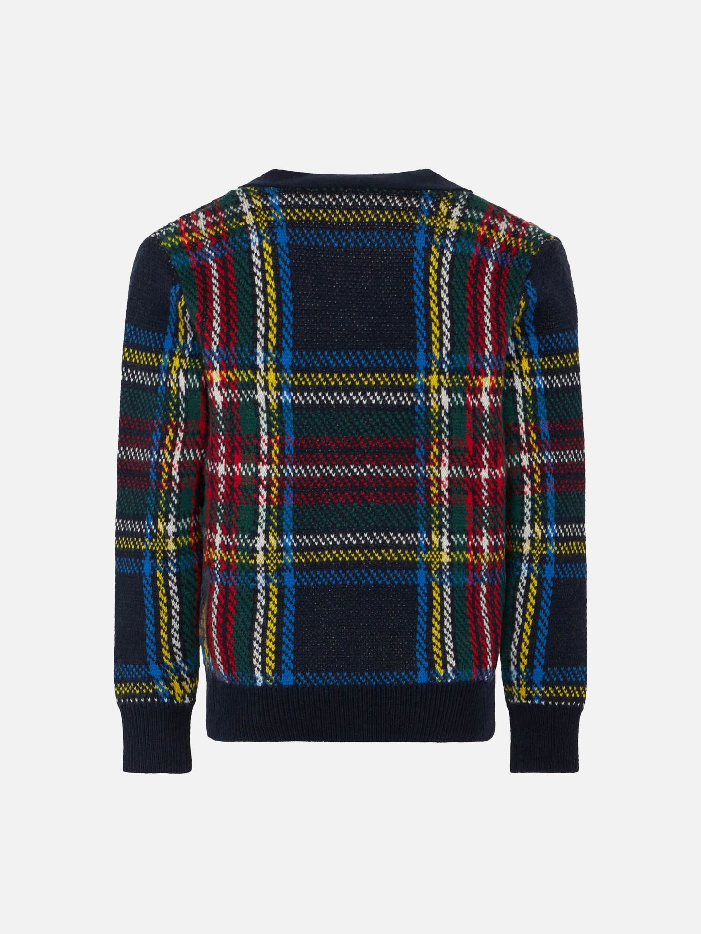 Tartan knitted cardigan with patch