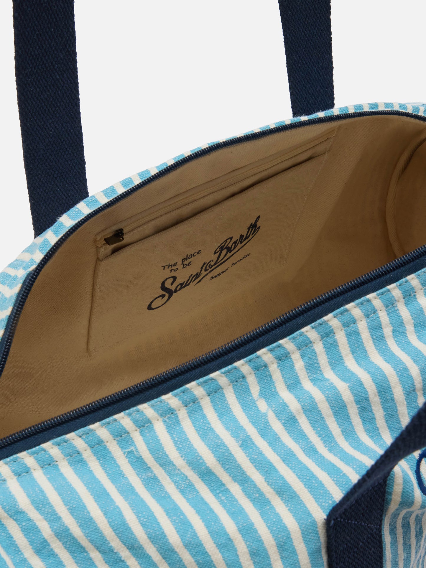 Sac week-end rond Jetleg en lin rayé bleu et blanc