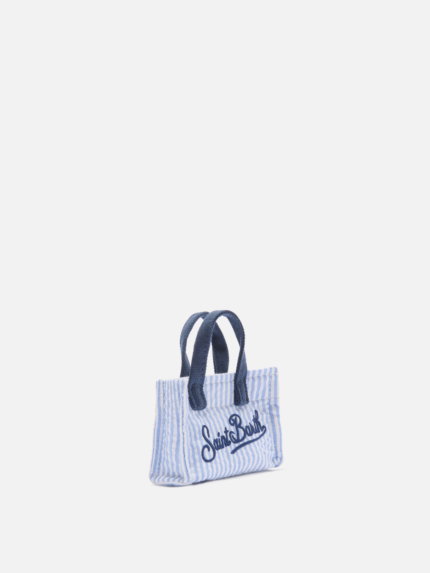 Porte-clés en forme de mini sac en coton rayé avec logo imprimé