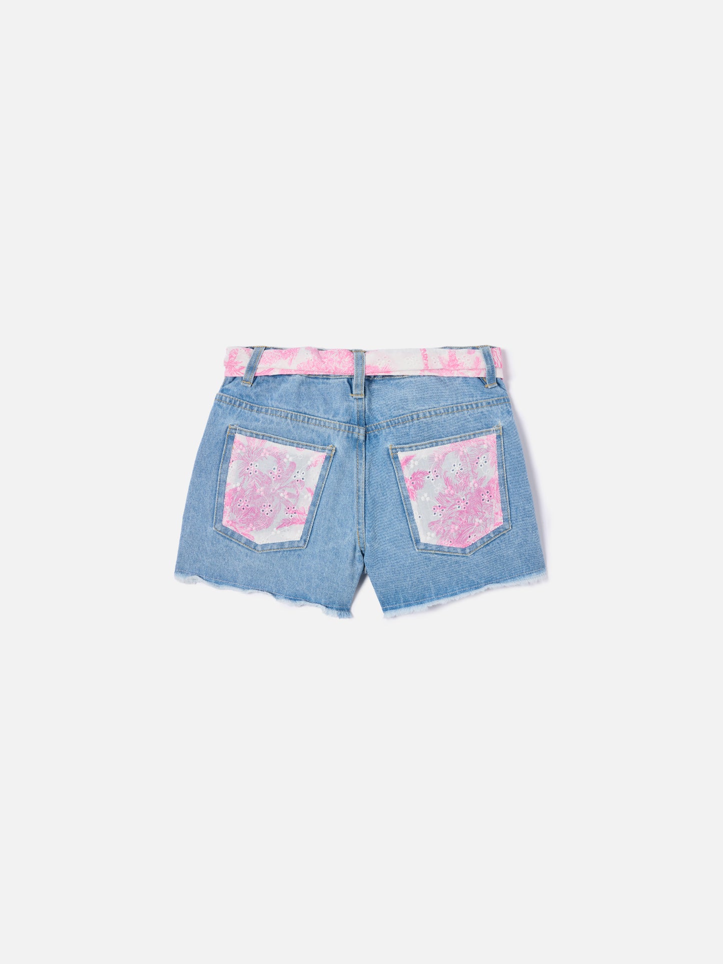 Pantalones cortos denim de algodón Kiko Jr con detalles de broderie