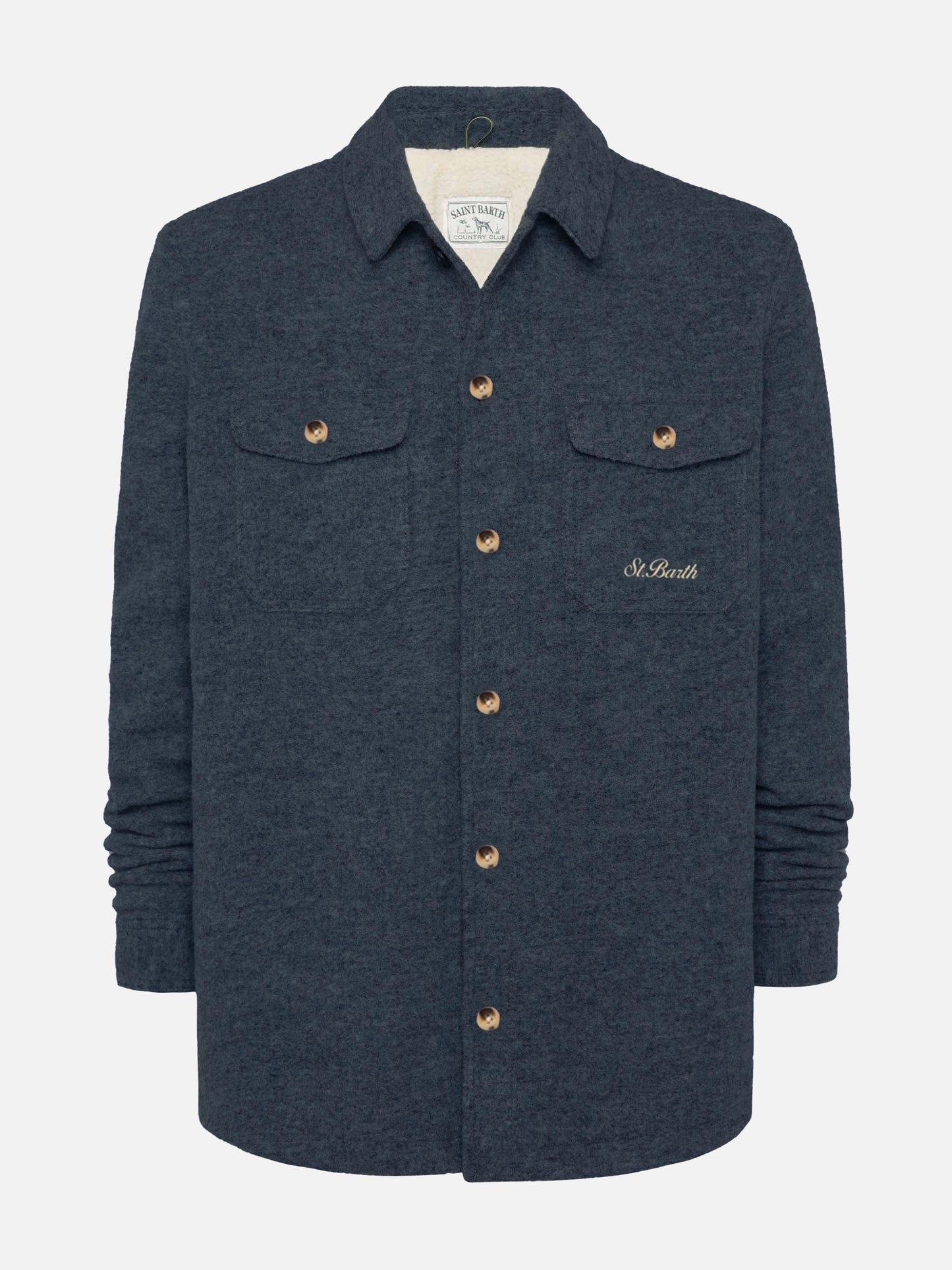 Camicia over Landeck in misto lana blu navy