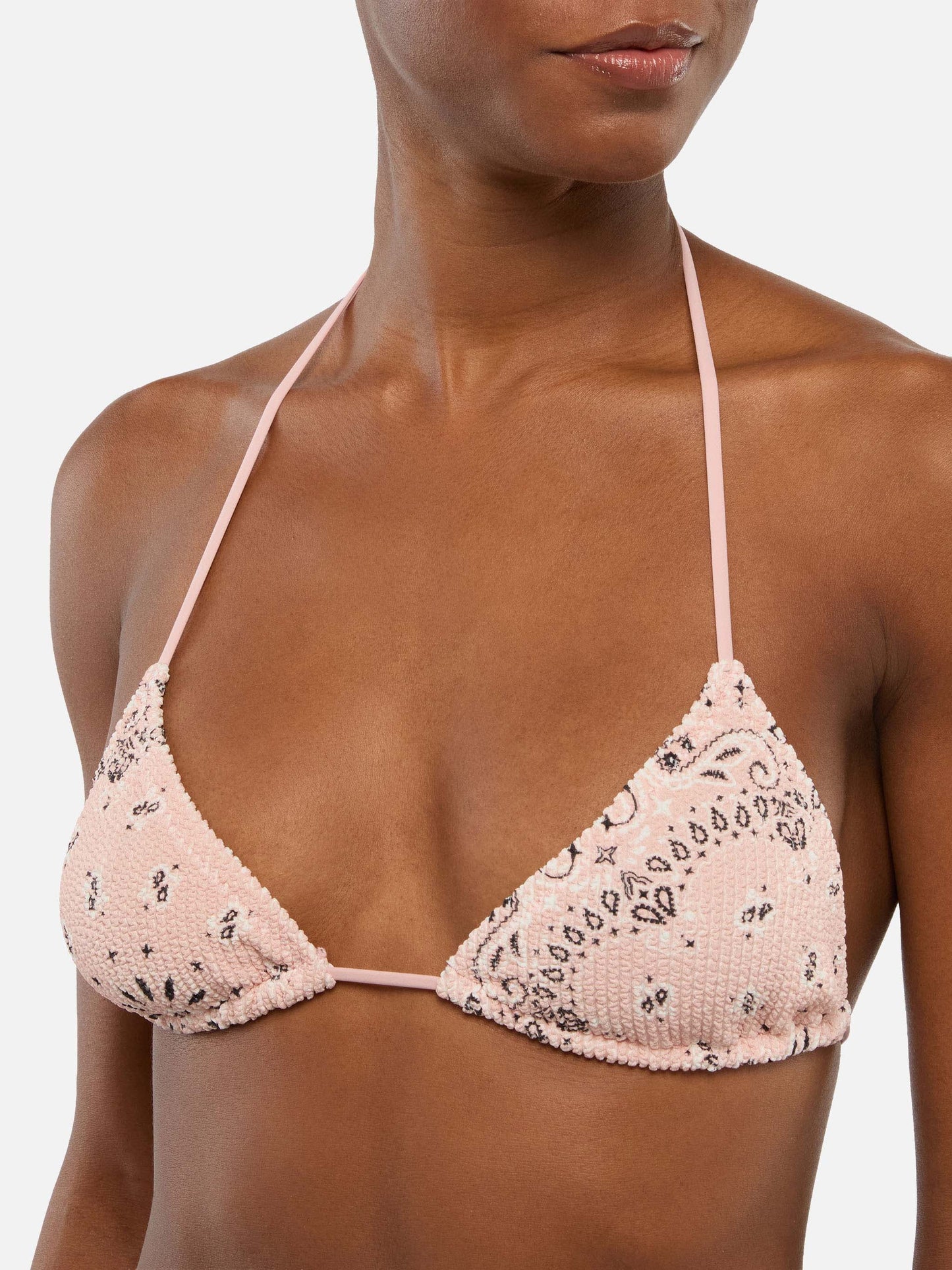 Bikini triangolo Leah Marielle con stampa bandana in tessuto crinkle color rosa