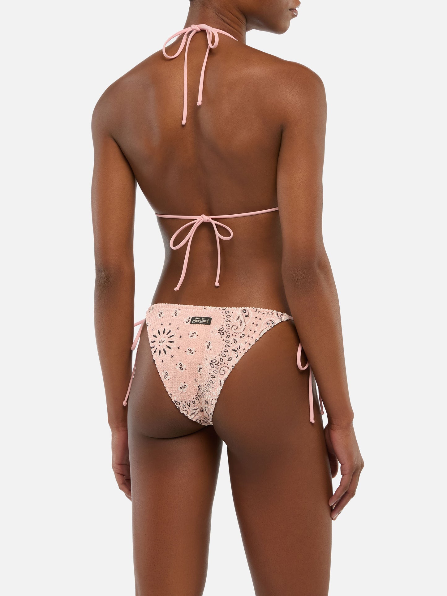 Bikini triangolo Leah Marielle con stampa bandana in tessuto crinkle color rosa