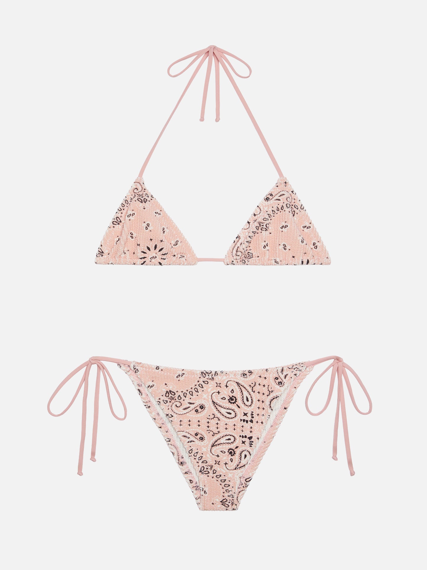 Bikini triangolo Leah Marielle con stampa bandana in tessuto crinkle color rosa