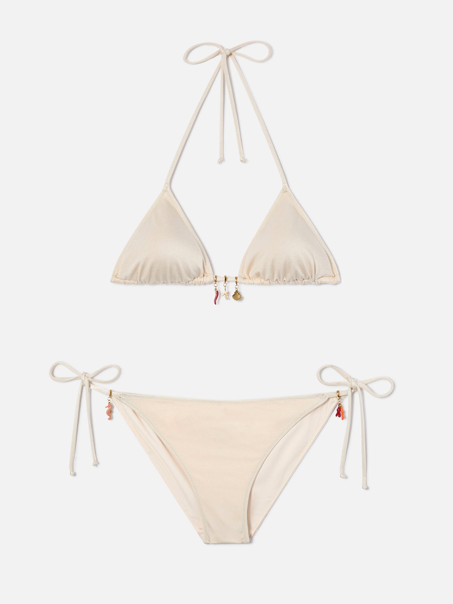 Leah Virgo beige glossy finish bikini with charms