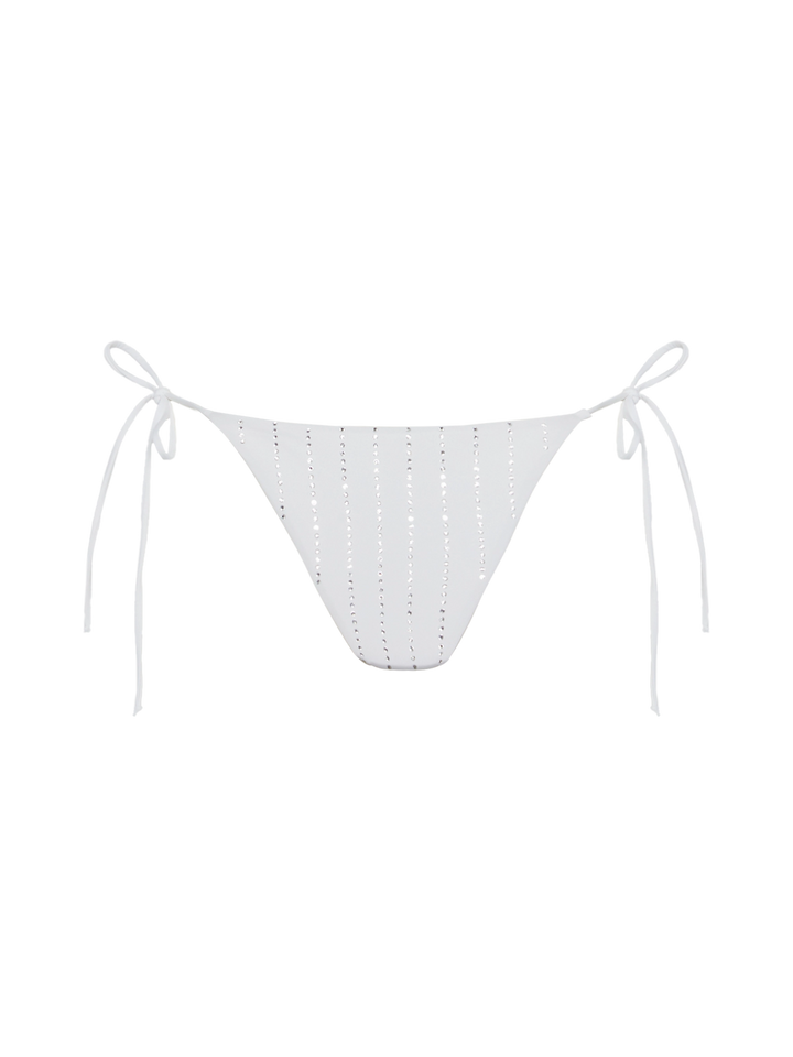 Marielle slip mare classico bianco con applicazioni di strass a righe
