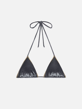 Leah velvet triangle top with gold piping - MC2 Saint Barth