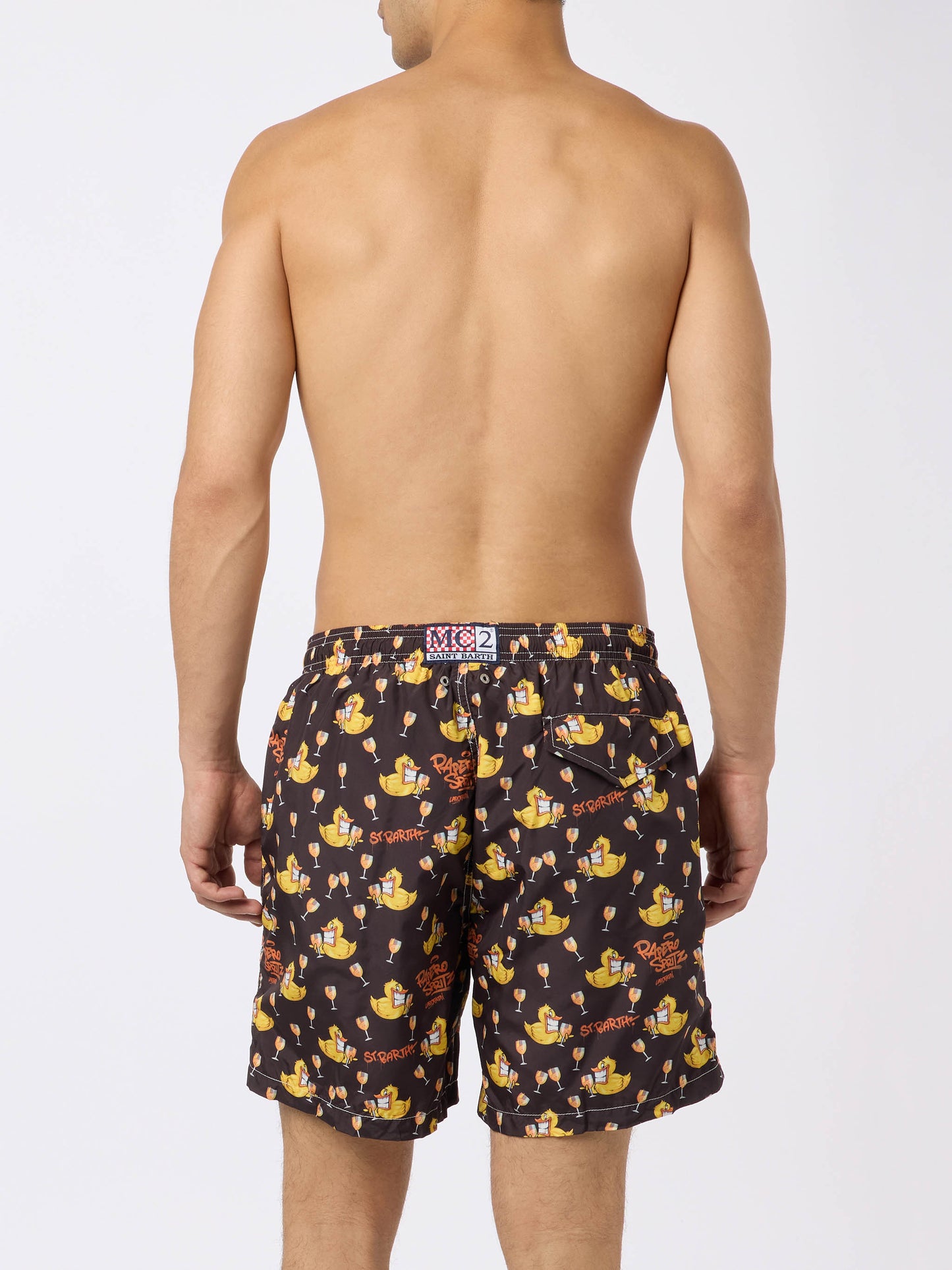 Man lightweight fabric swim-shorts Lighting with Cryptopuppets aperitif print | CRYPTOPUPPETS SPECIAL EDITION - MC2 Saint Barth
