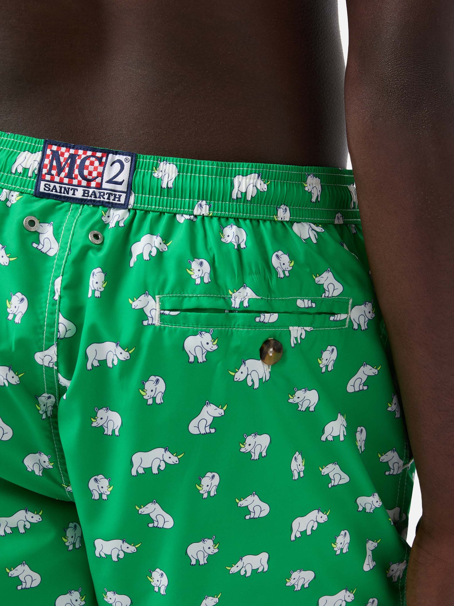 Short de bain Lighting Micro Fantasy en tissu technique avec motif rhinocéros vert et multicolore