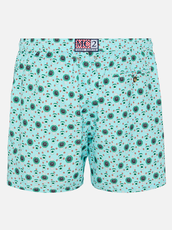 Costume mare Lighting in tessuto leggero con stampa orologi