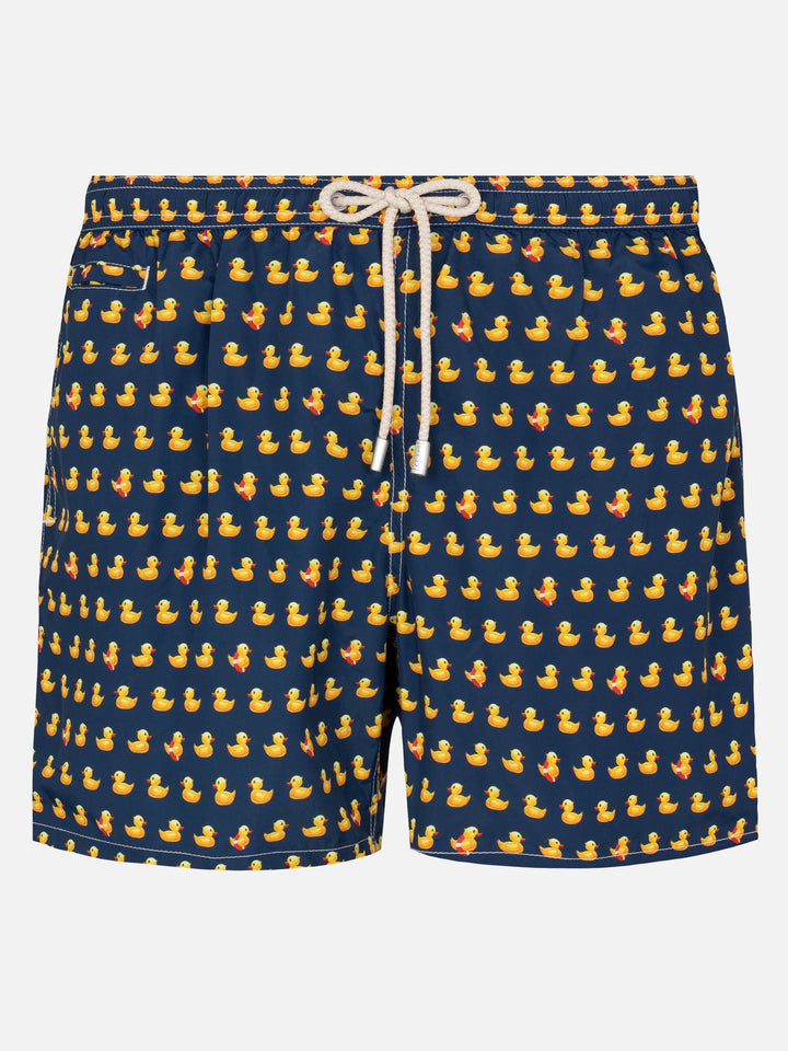 Lightweight fabric swim shorts Lighting with ducky print