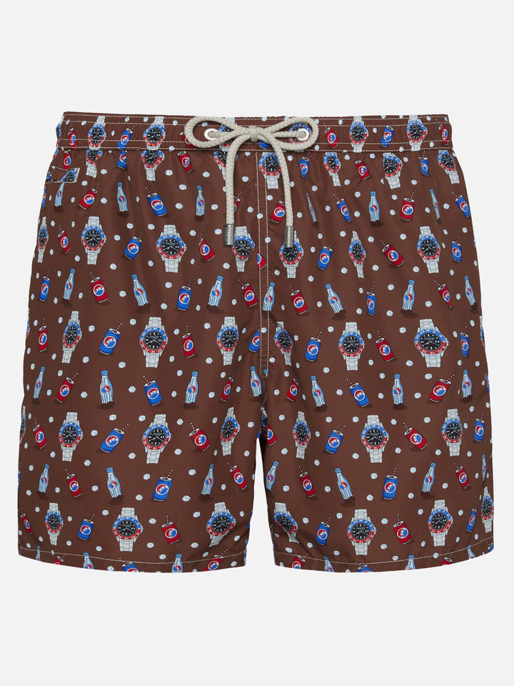 Lightweight fabric swim shorts Lighting with watch print - MC2 Saint Barth