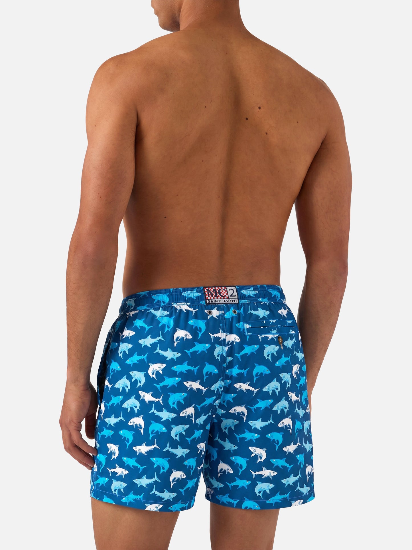 Short de bain homme en tissu léger avec imprimé requins multicolores