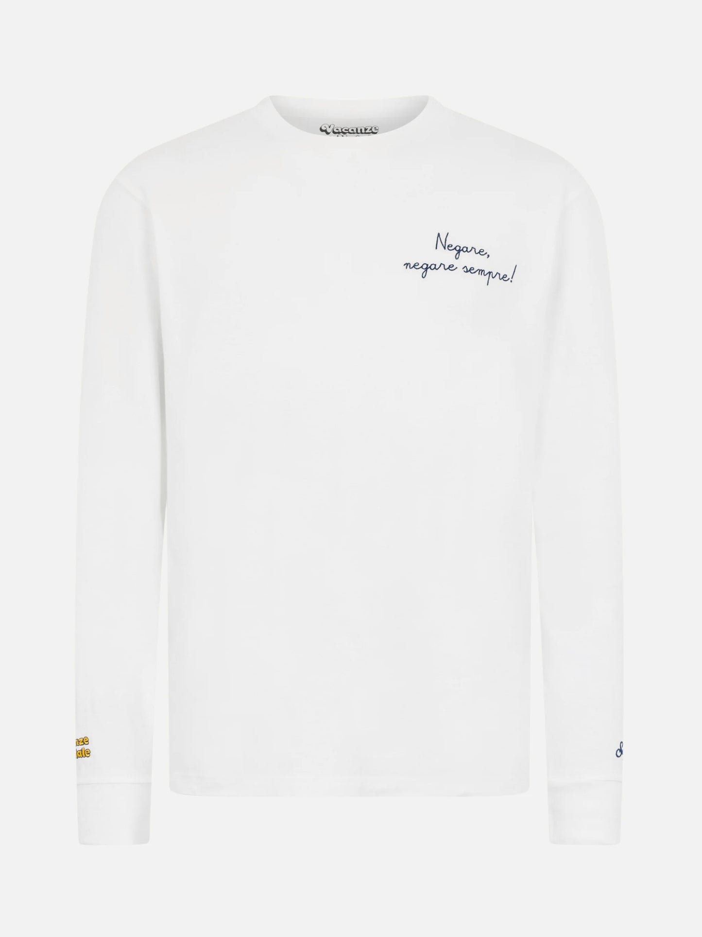 Man white t-shirt Luton with Negare, negare sempre! embroidery | VACANZE DI NATALE SPECIAL EDITION