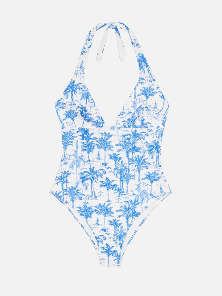 Einteiliger Badeanzug Marylin mit Toile-de-Jouy-Print