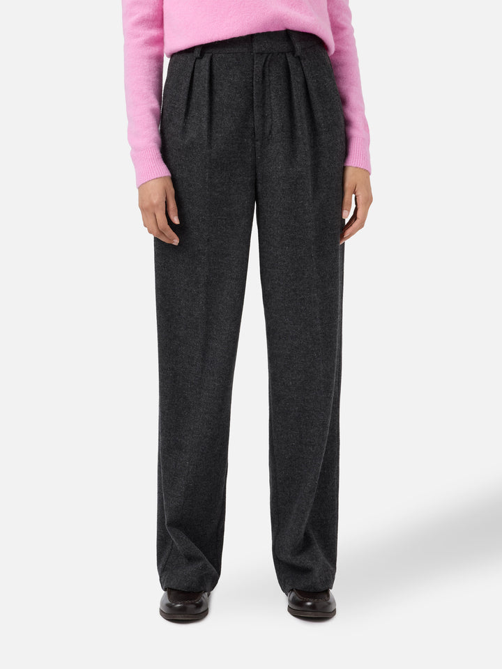 Pantaloni dritti Marcel in pura lana grigio melange con pinces