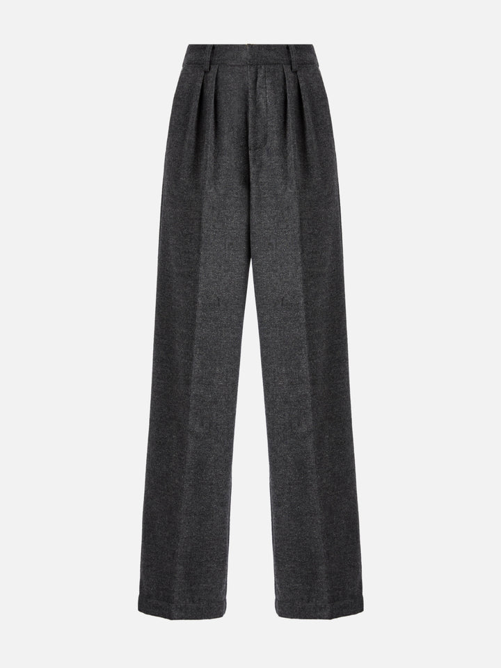 Pantaloni dritti Marcel in pura lana grigio melange con pinces
