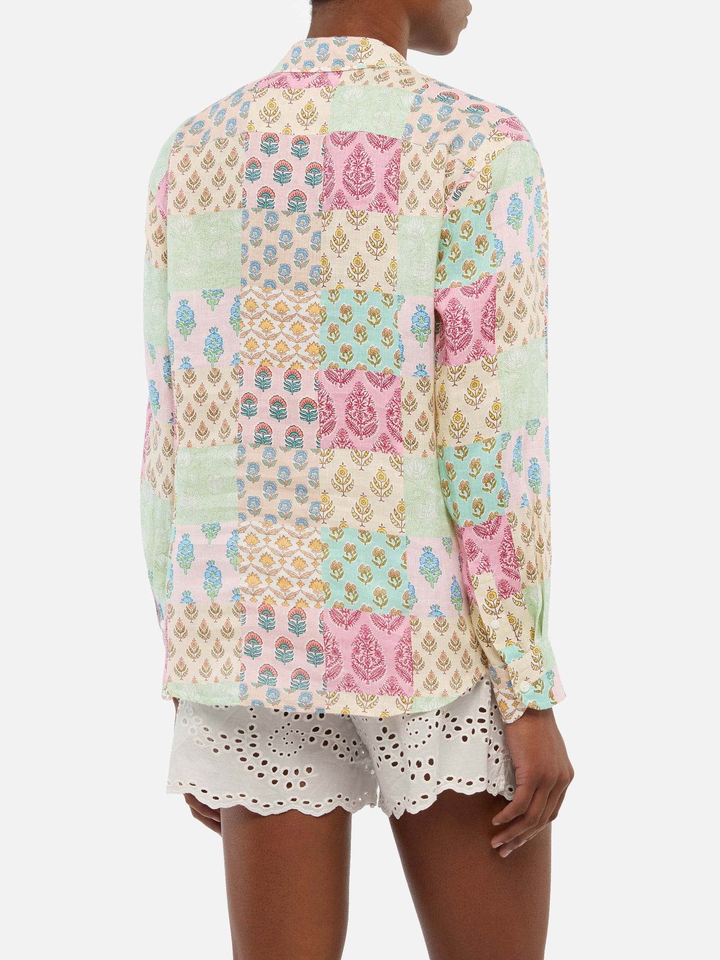 Meredith linen classic shirt with floral patch print