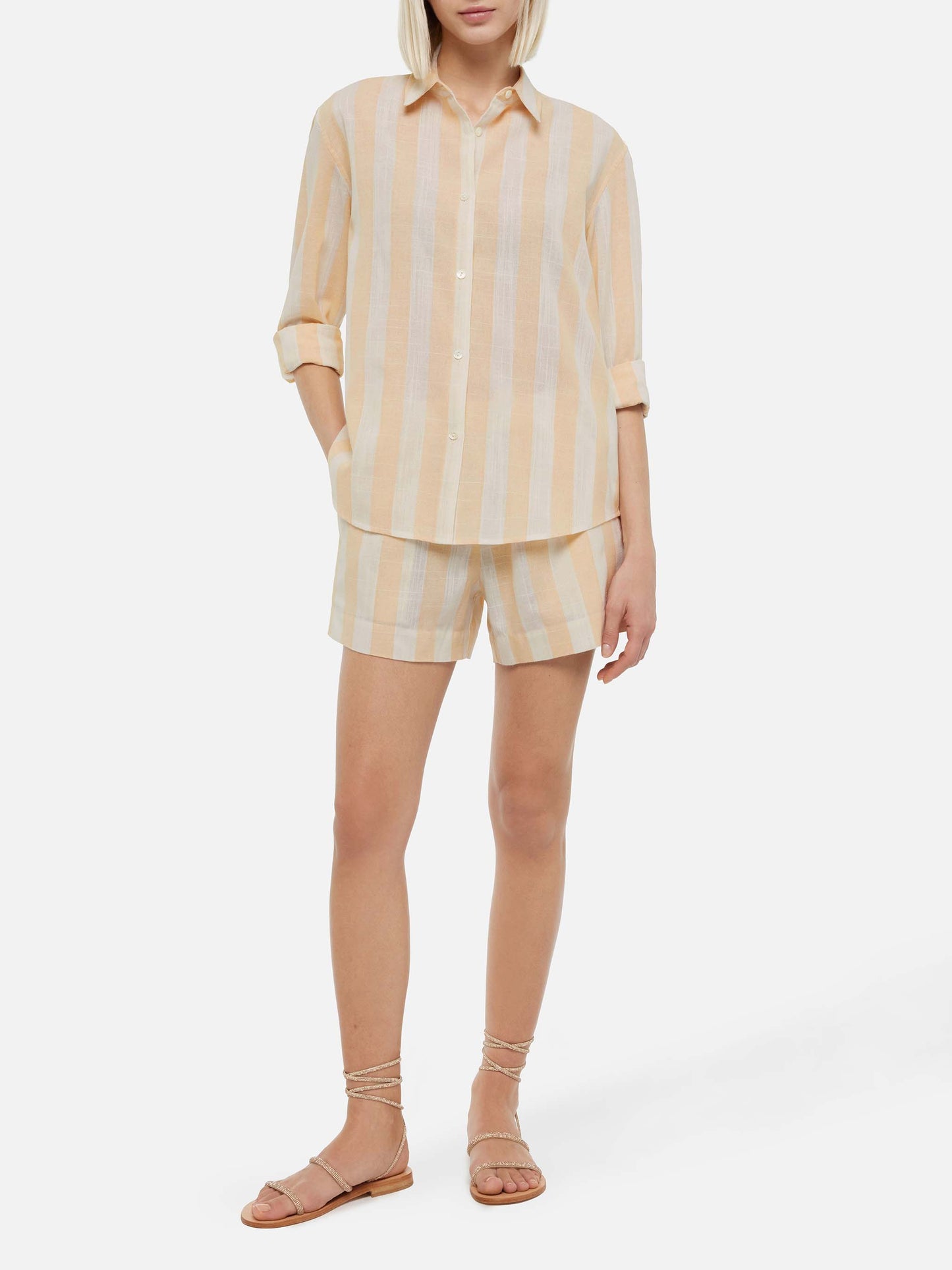 Meredith linen classic shirt with beige striped print - MC2 Saint Barth