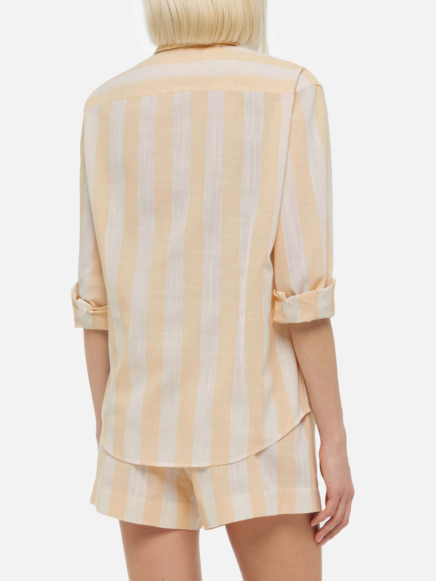 Meredith linen classic shirt with beige striped print - MC2 Saint Barth