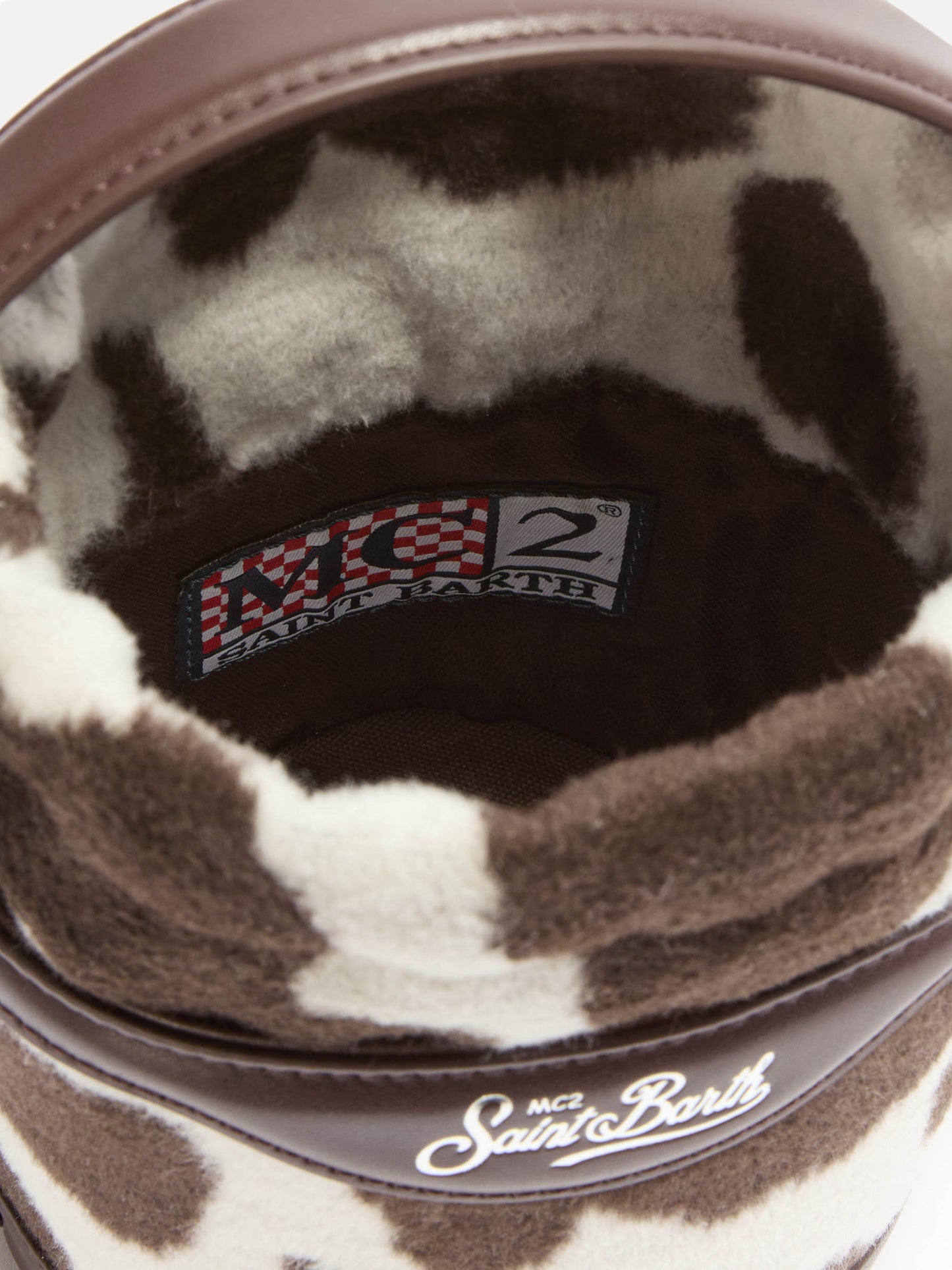 Mila Tweed Bucket Bag in cow-print tweed wool blend