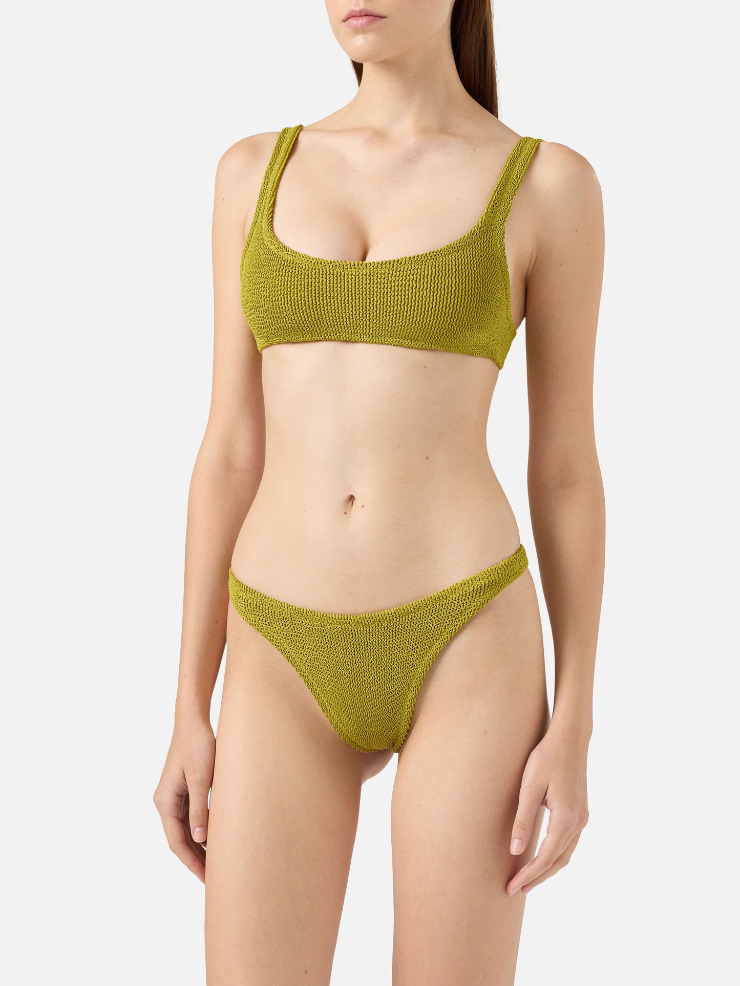 Naima Naomi crinkle bralette bikini in pistachio