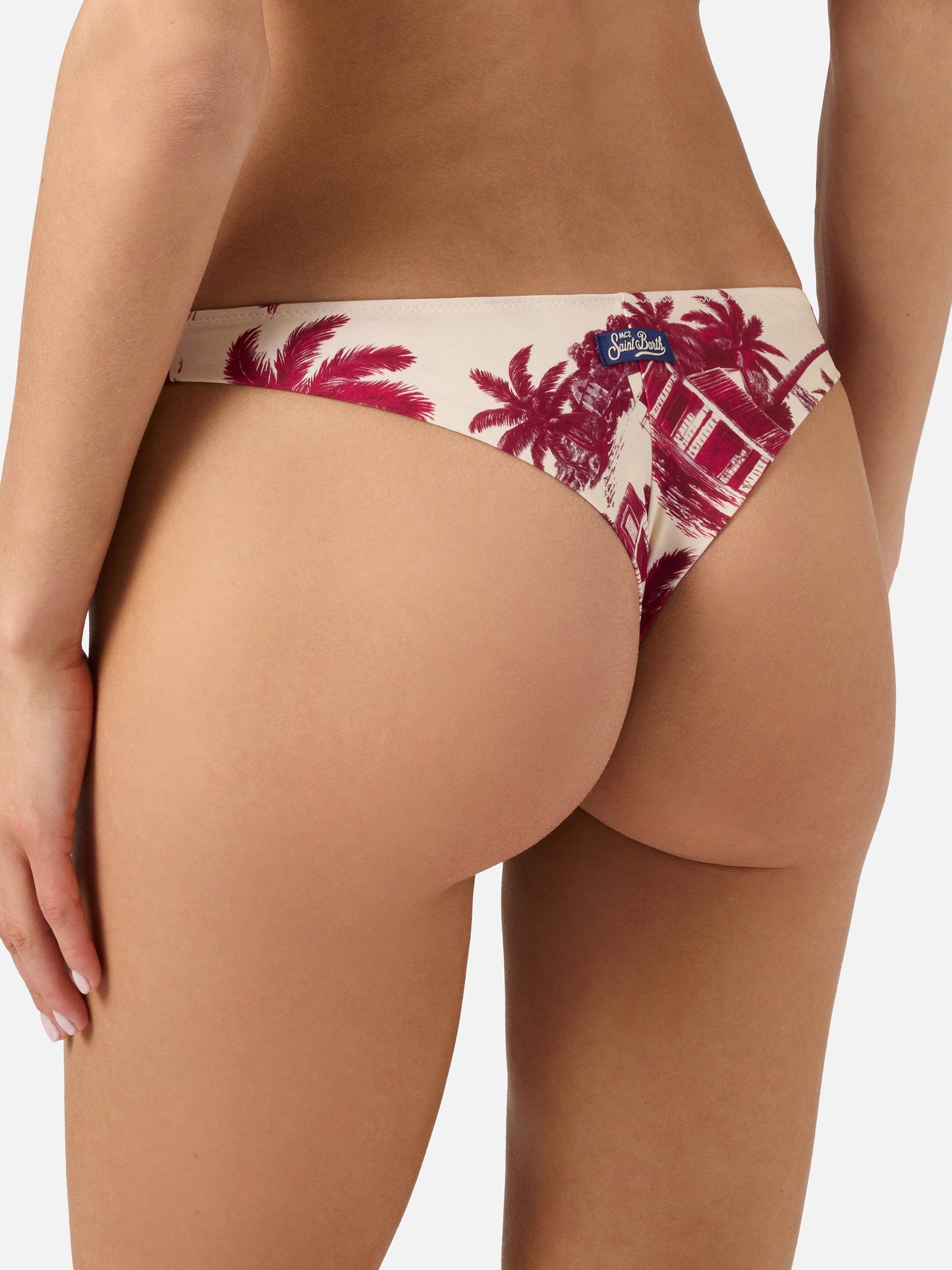 Naomi brazilian bikini bottoms with burgundy toile de jouy print