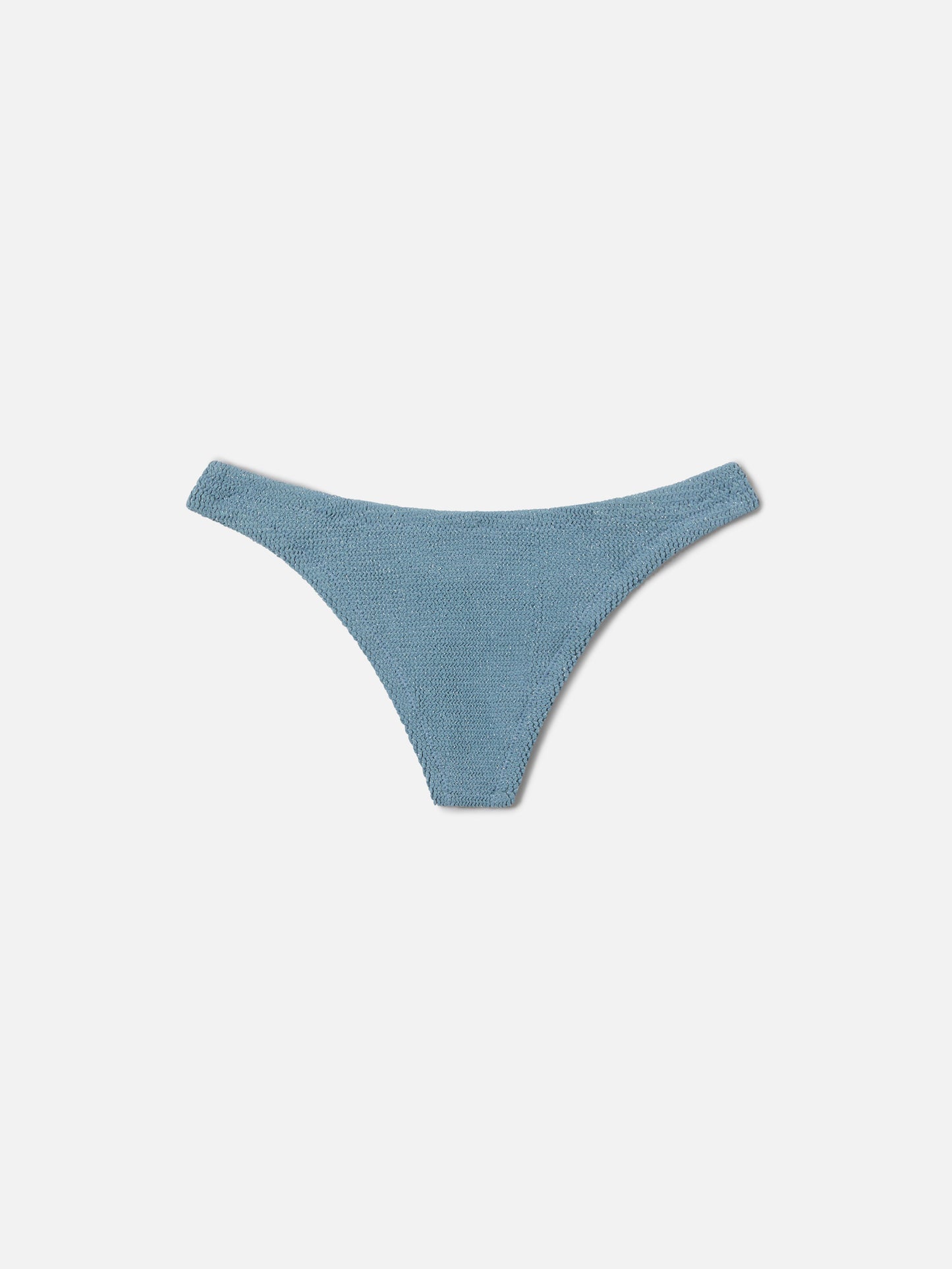 Naomi brazilian bikini bottoms in avio blue lurex crinkle fabric