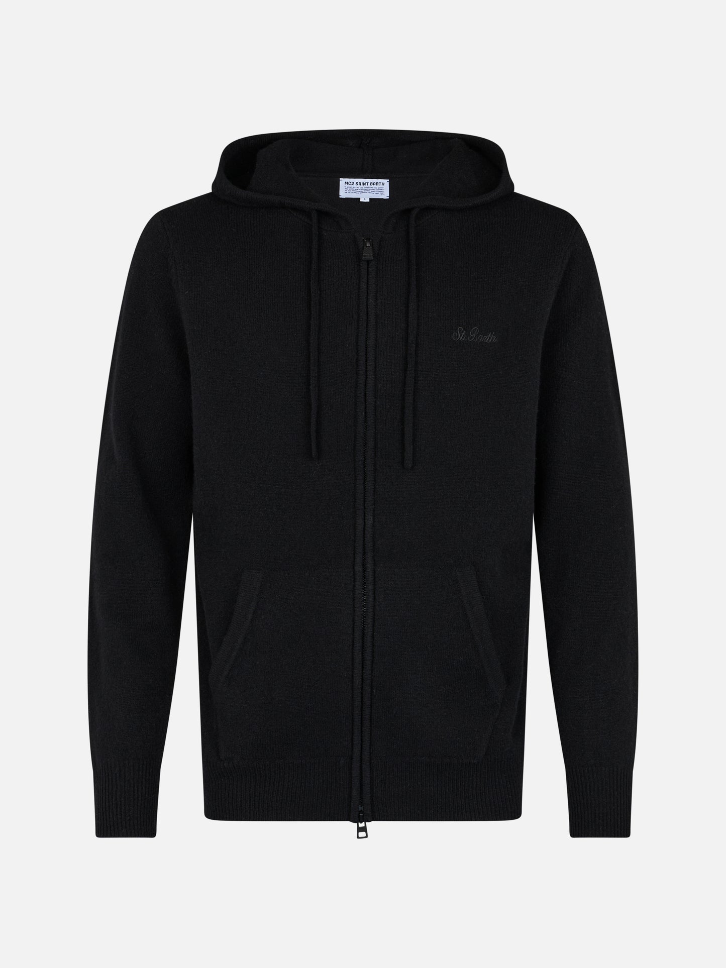 Man black lambswool hooded sweater Notting - MC2 Saint Barth