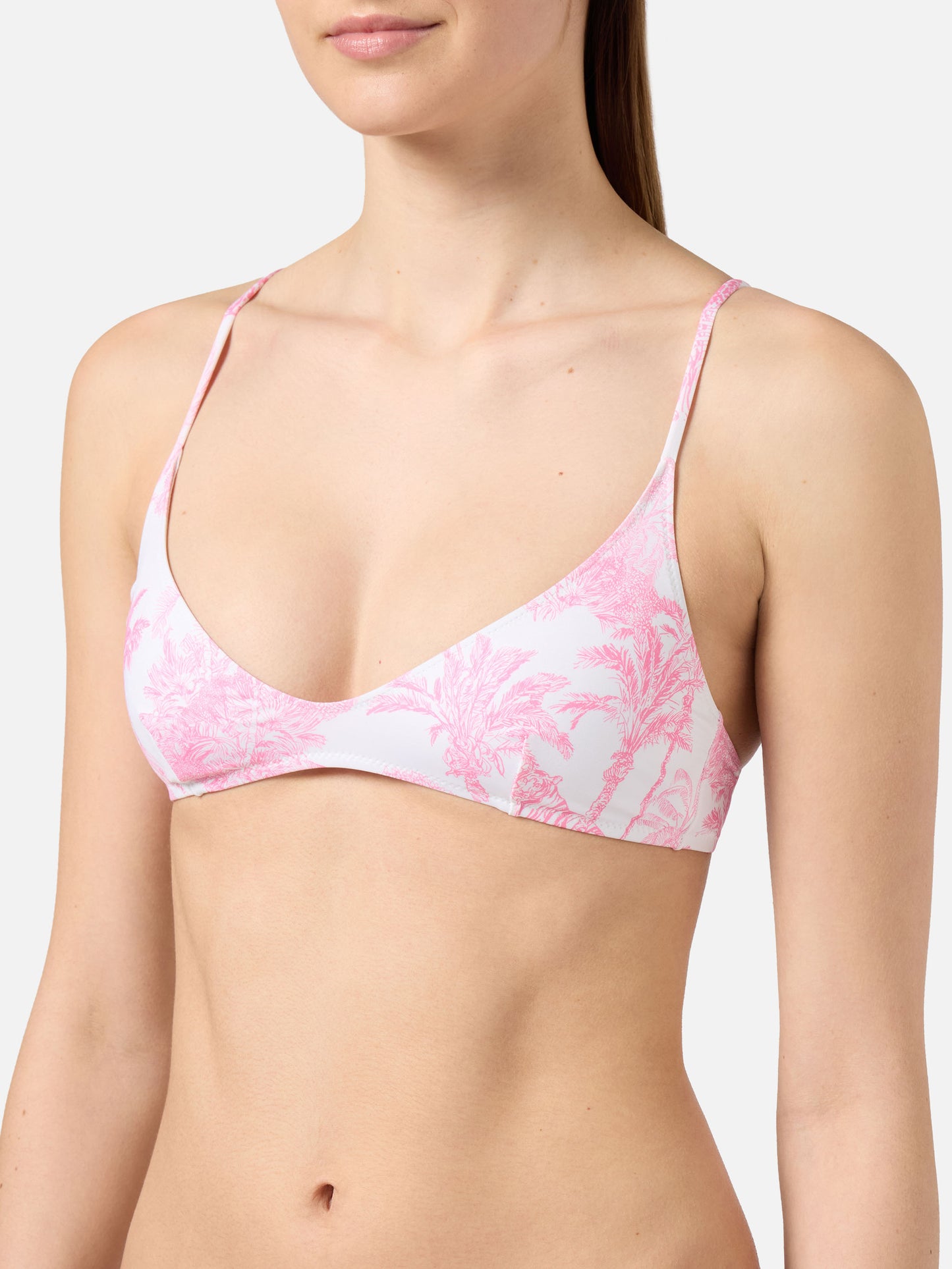 Haut de bikini brassière Paloma avec imprimé toile de Jouy rose