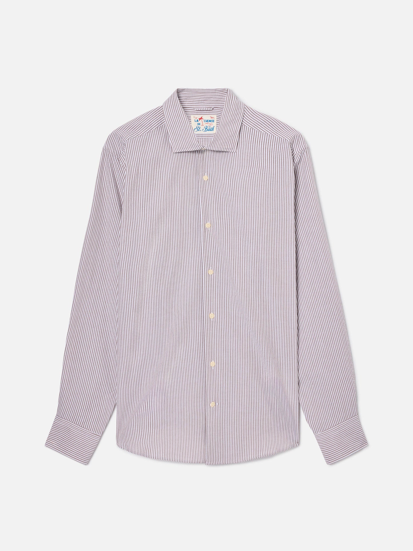 Camisa Pamplona de rayas marrones en seersucker