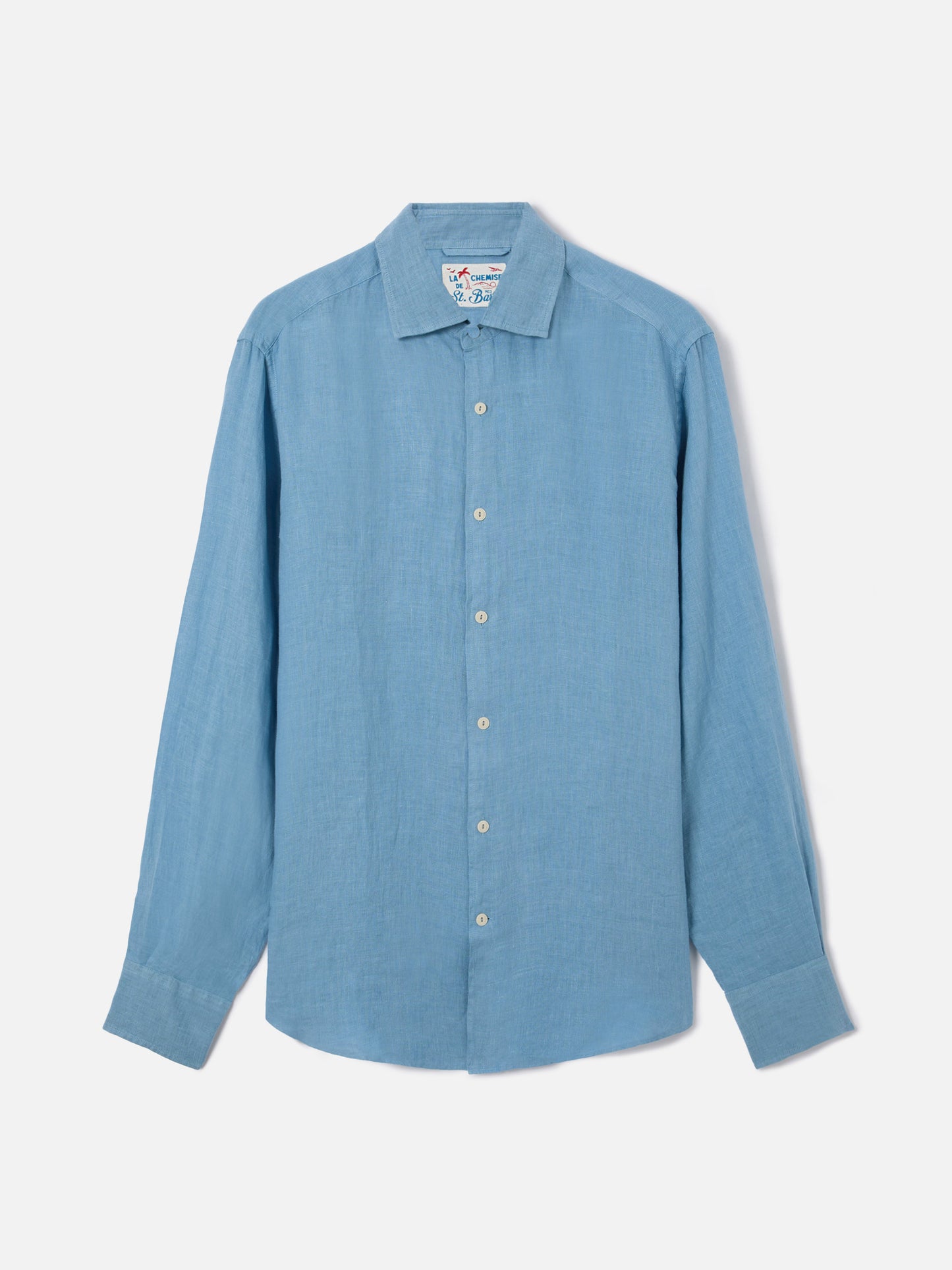 Camisa Pamplona azul empolvado en lino puro