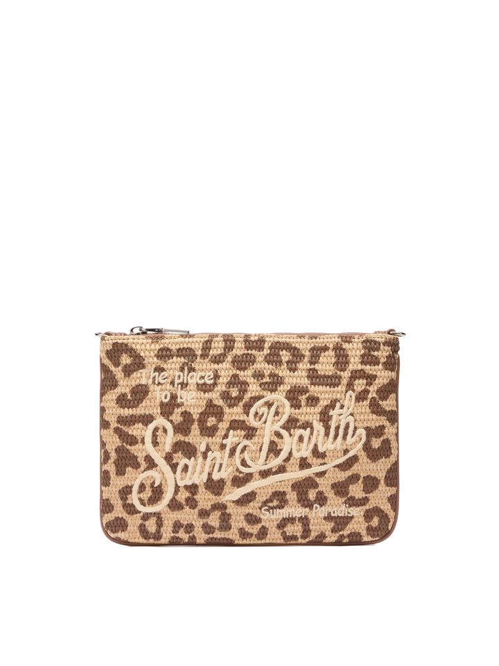 Parisienne Straw effect pouch bag with animalier print - MC2 Saint Barth