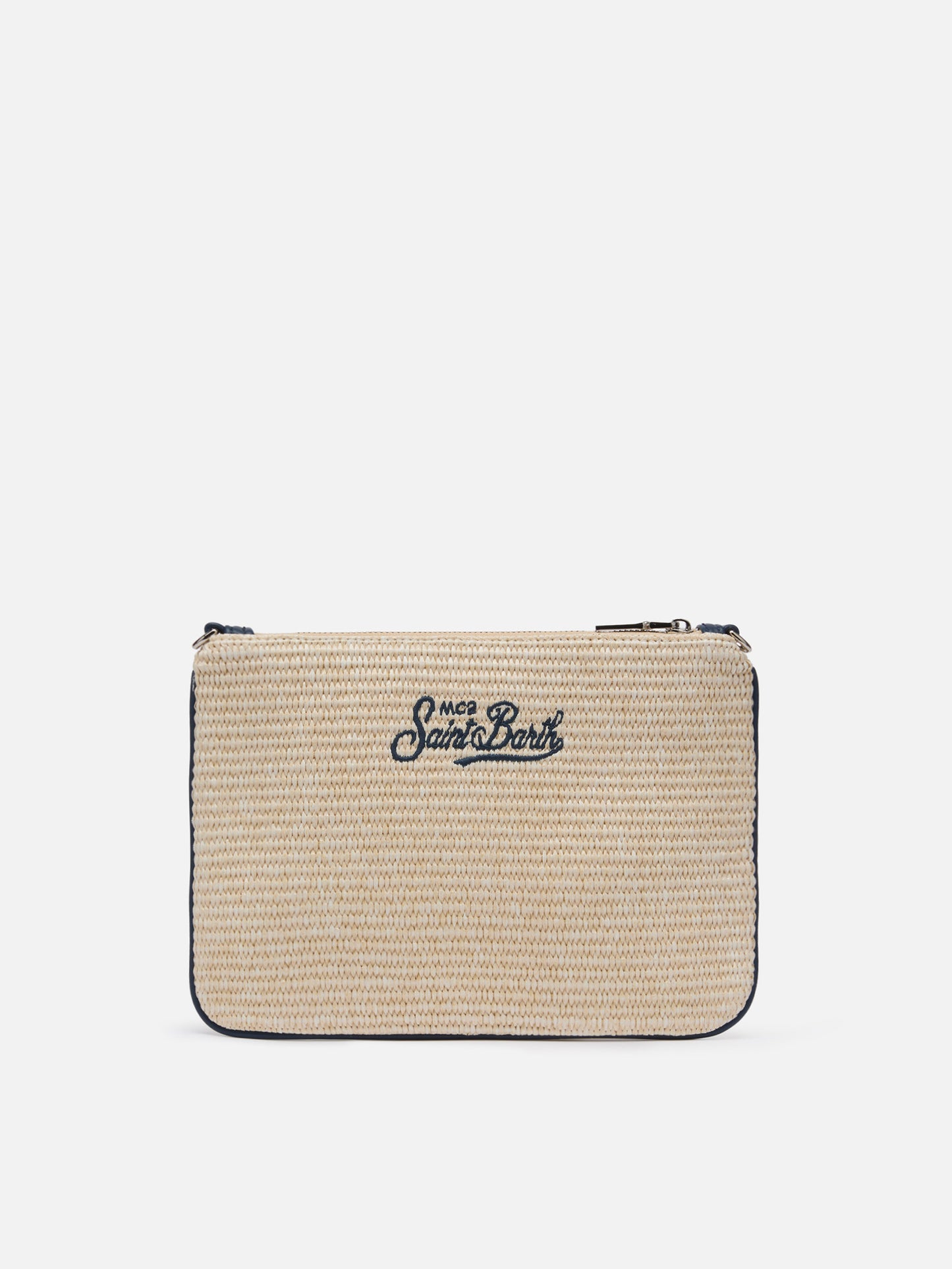 Parisienne – Beuteltasche in Strohoptik mit aufgesticktem Logo