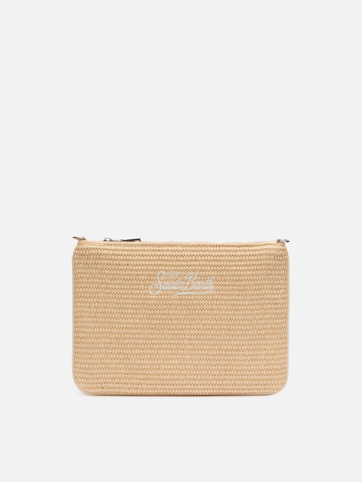 Pochette Parisienne effetto paglia con logo ricamato