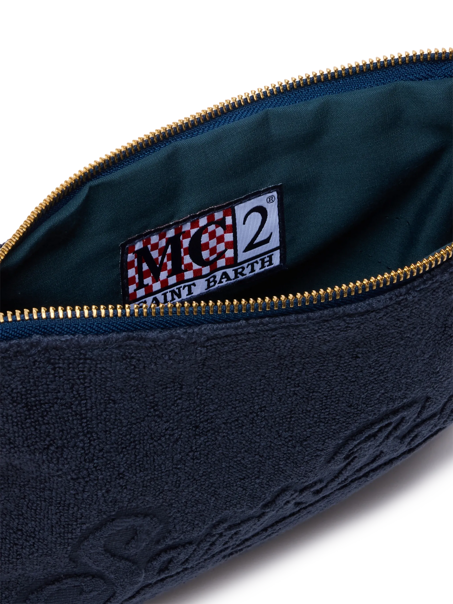 Navy blue Pareasy pochette with jacquard Saint Barth logo - MC2 Saint Barth