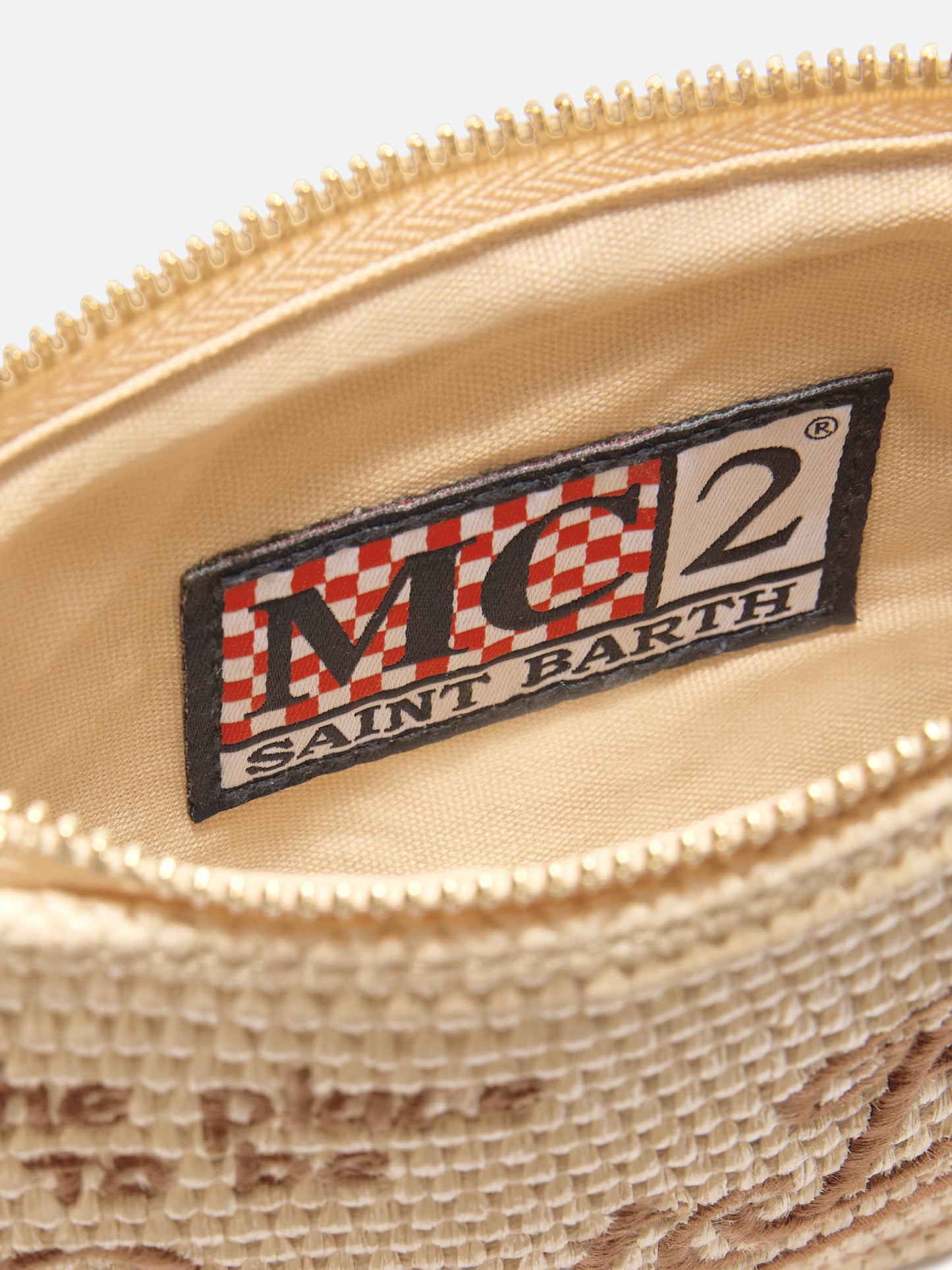 Pouch Mini Parisienne efecto paja con bordado del logo marrón