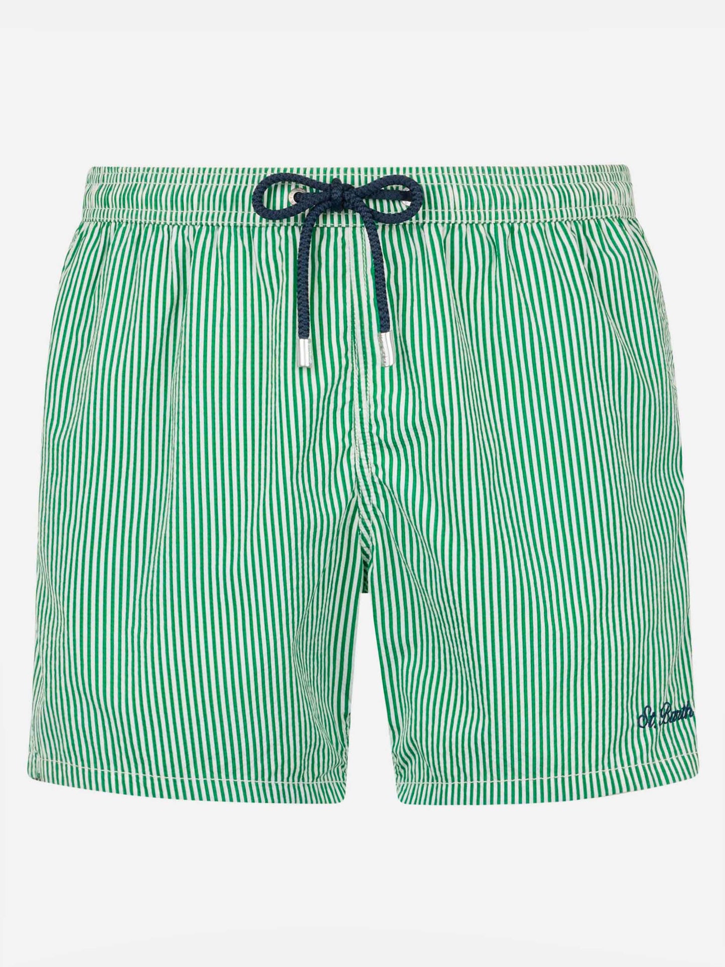 Grün gestreifte Seersucker-Badeshorts Patmos