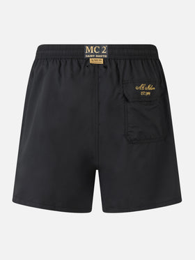 Black classic light swim shorts Patmos with Milan 125 embroidery | AC MILAN 125 SPECIAL EDITION - MC2 Saint Barth