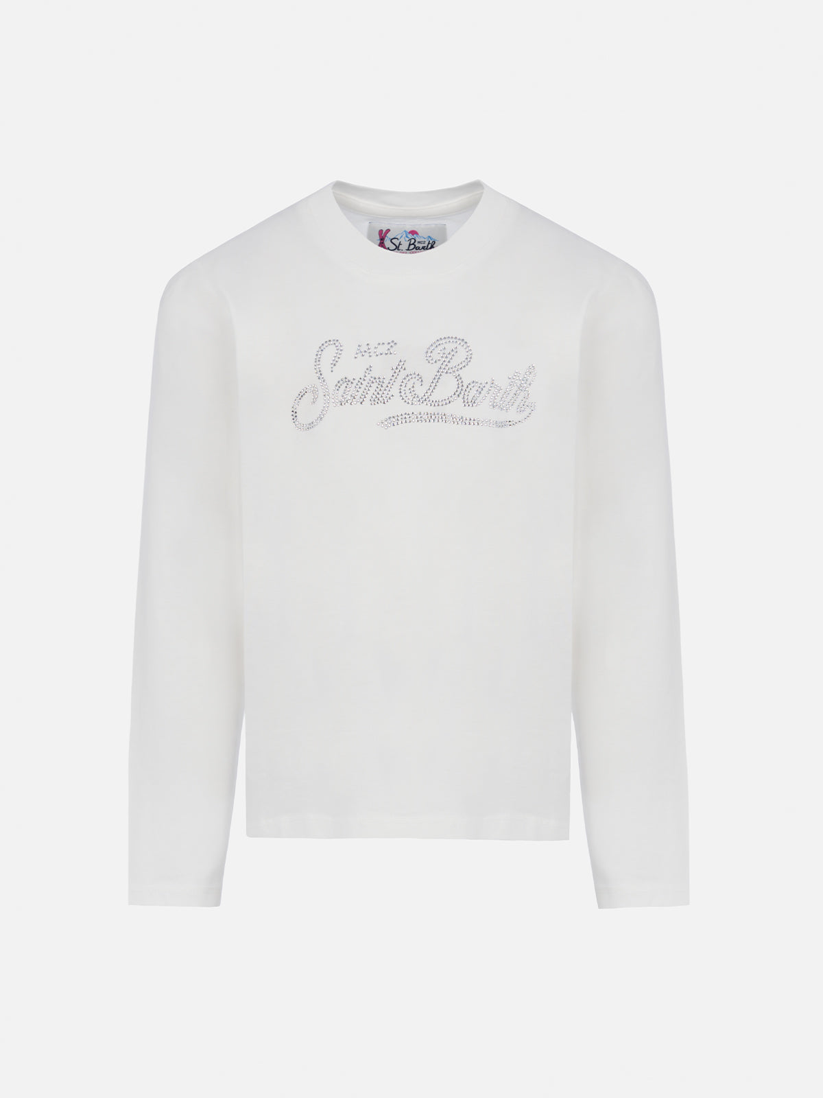 Girl white long-sleeve t-shirt Penny with Saint Barth rhinestones logo - MC2 Saint Barth