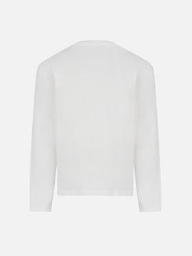 Girl white long-sleeve t-shirt Penny with Saint Barth rhinestones logo - MC2 Saint Barth