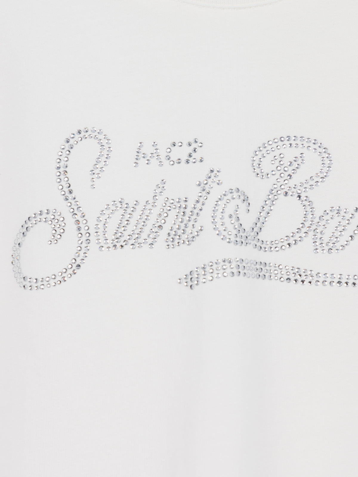 Girl white long-sleeve t-shirt Penny with Saint Barth rhinestones logo - MC2 Saint Barth