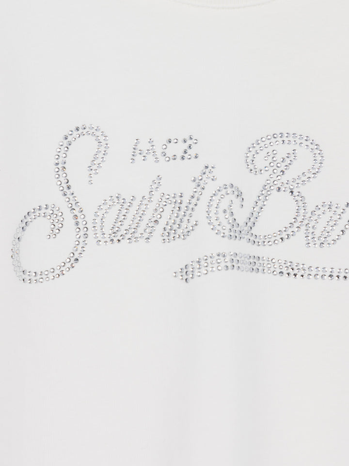 Girl white long-sleeve t-shirt Penny with Saint Barth rhinestones logo - MC2 Saint Barth