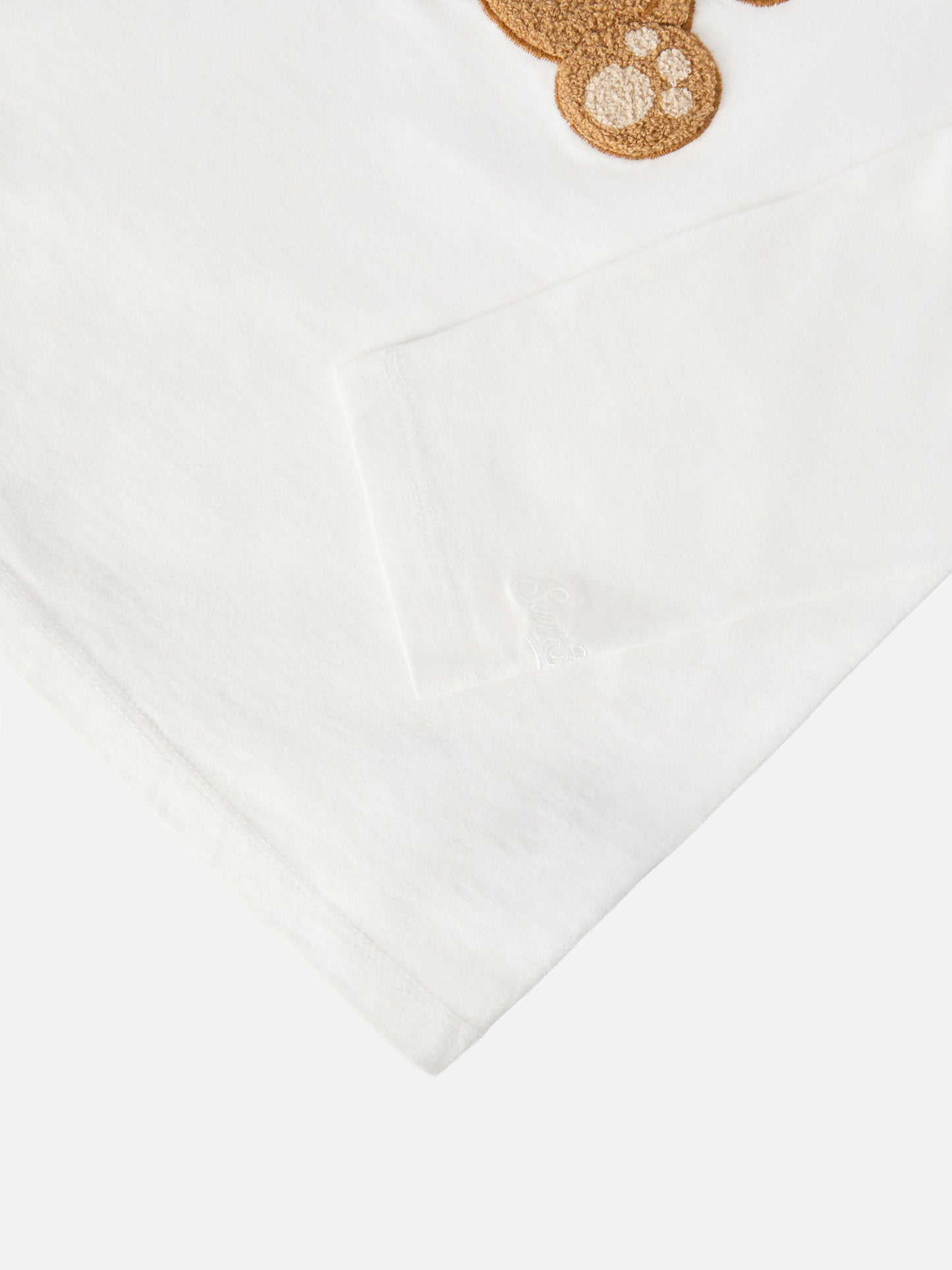 T-shirt Penny in cotone bianco a maniche lunghe con applicazione in spugna orsetto Trudi | TRUDI SPECIAL EDITION