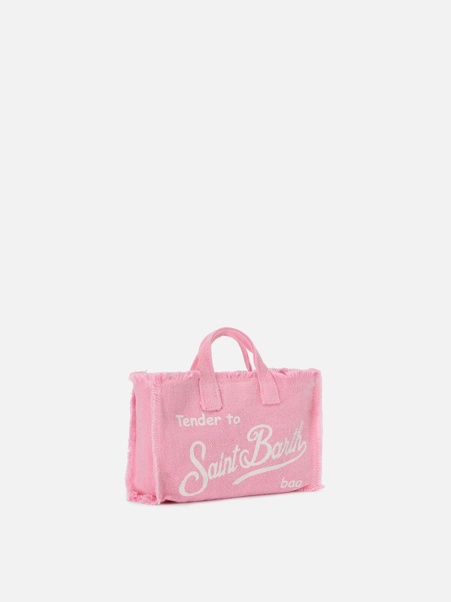 Borsa Phone micro in lino rosa tinta unita con logo a contrasto